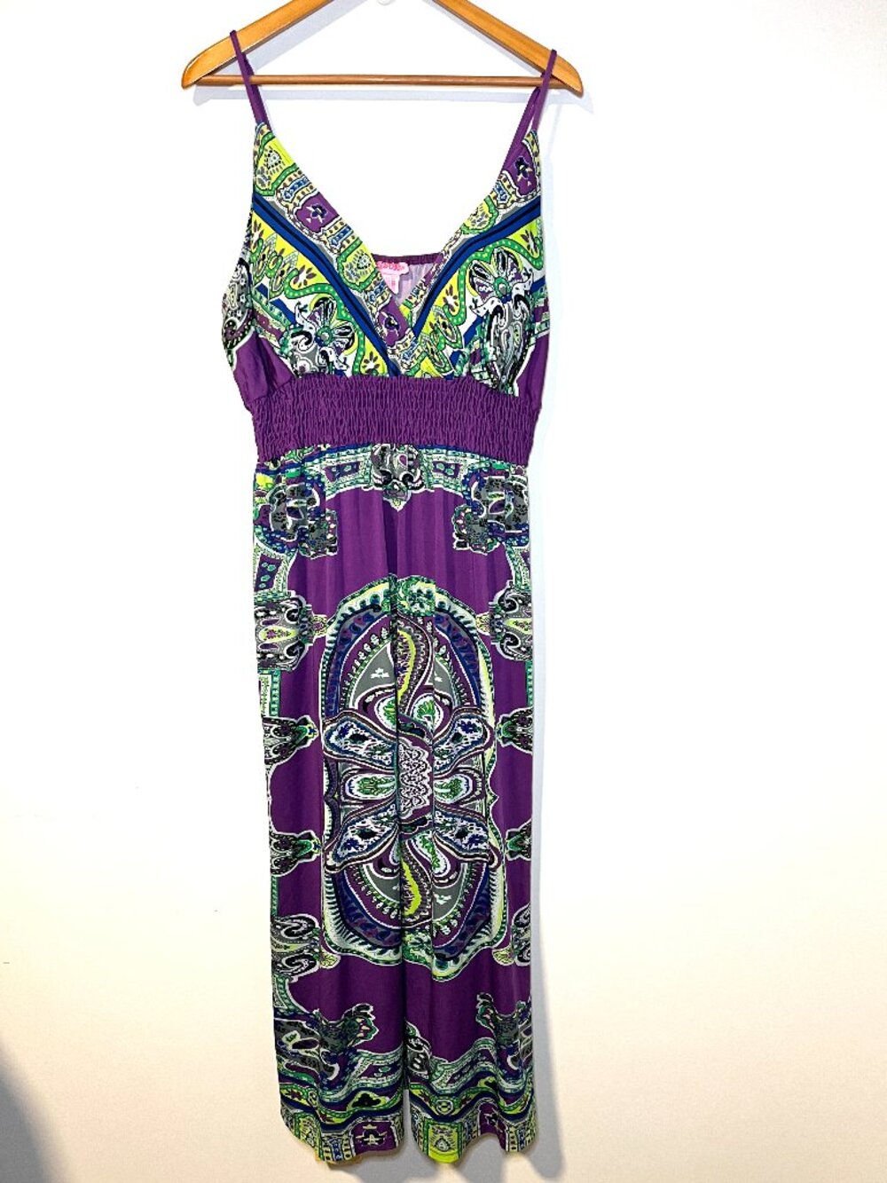 She's Cool Boho Maxi Dress Size 3X Purple Paisley Fairycore Adjustable Straps